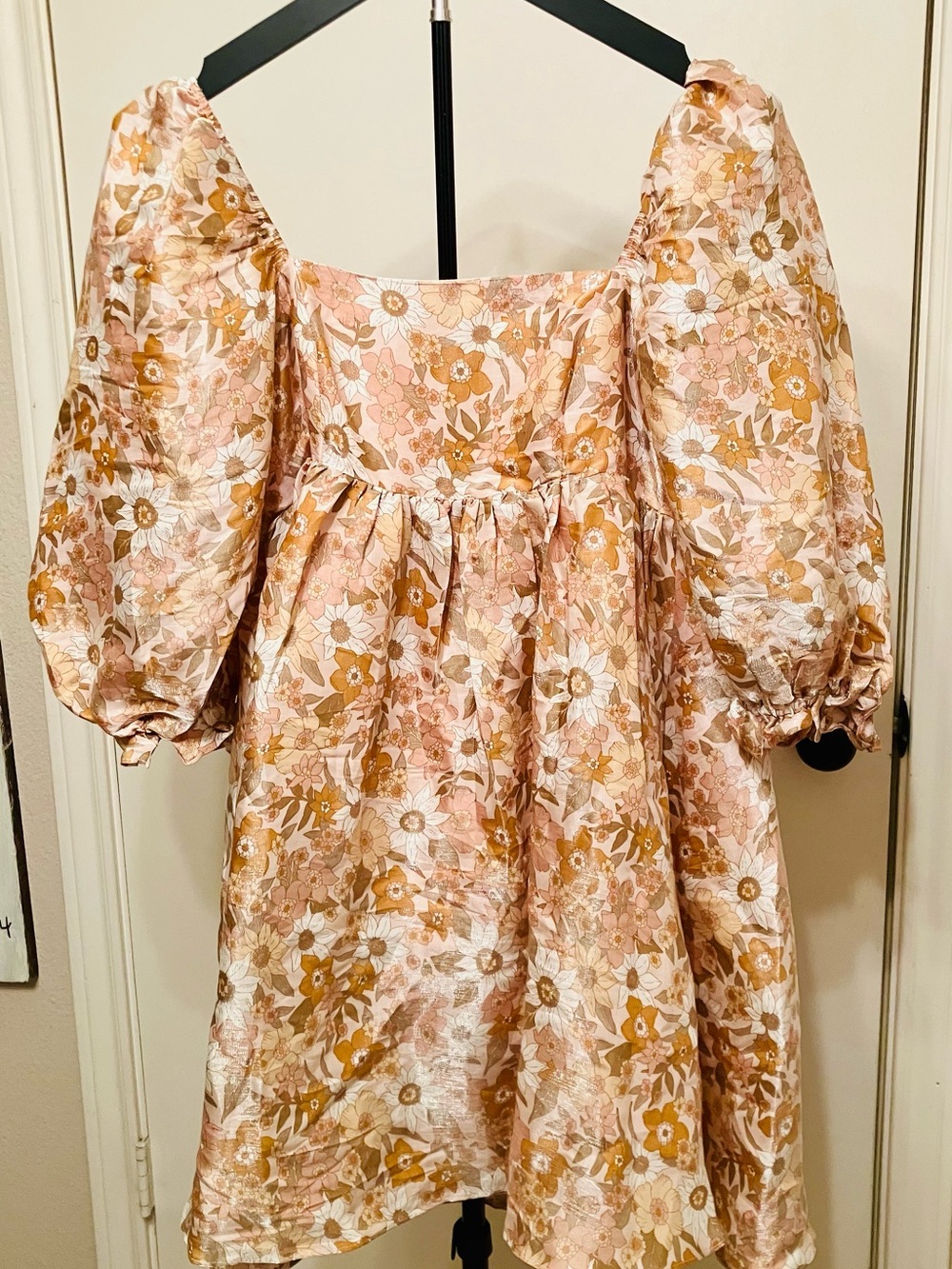 Storia Floral Puff Sleeve Babydoll Mini Dress Pink - Medium